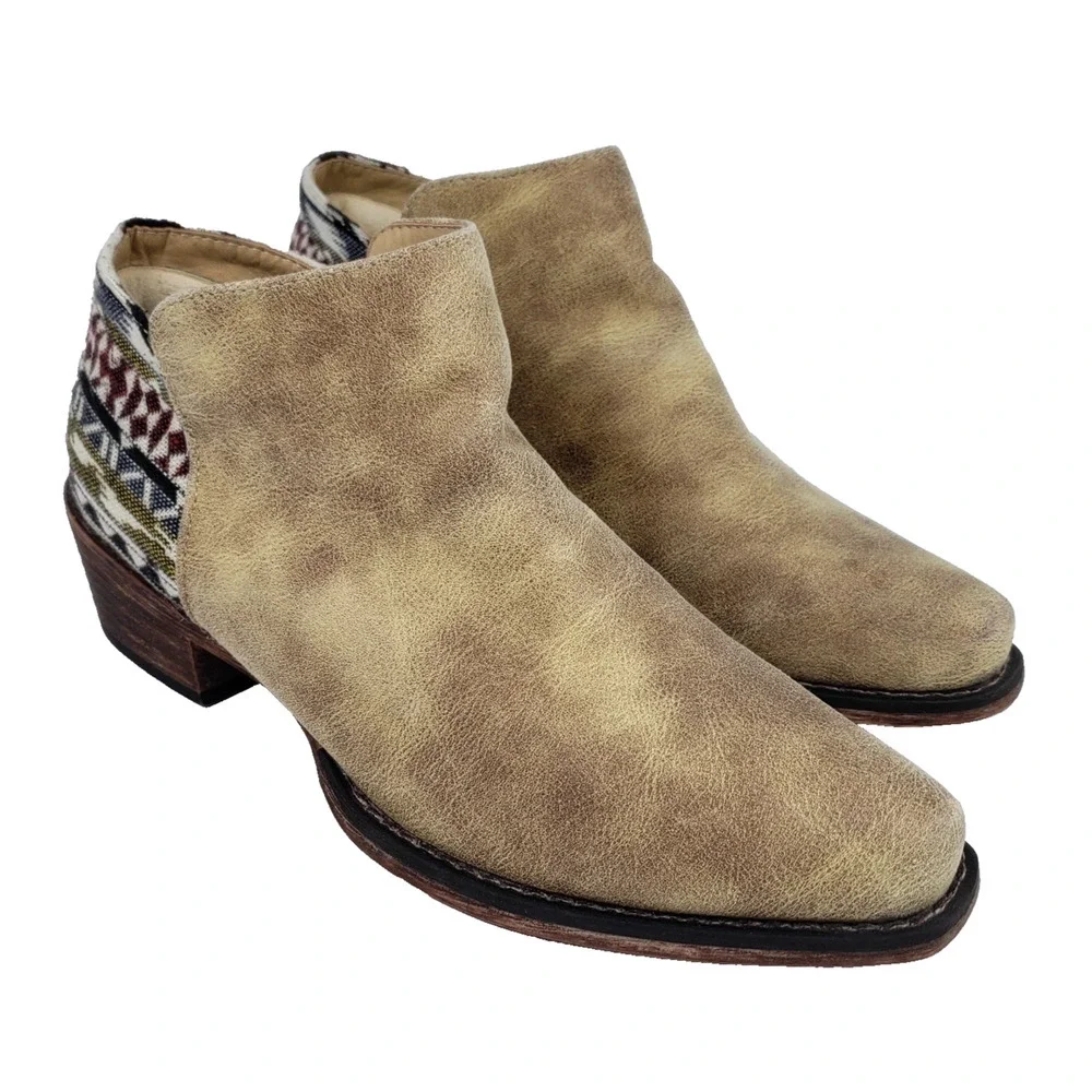 Roper Sedona Serape Womens Size 7.5 Tan Heel Ankle Western Booties Boots Shoes